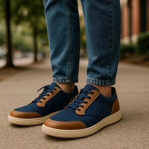 Men's Casual Navy and Brown Sneakers - Classic Low-Top